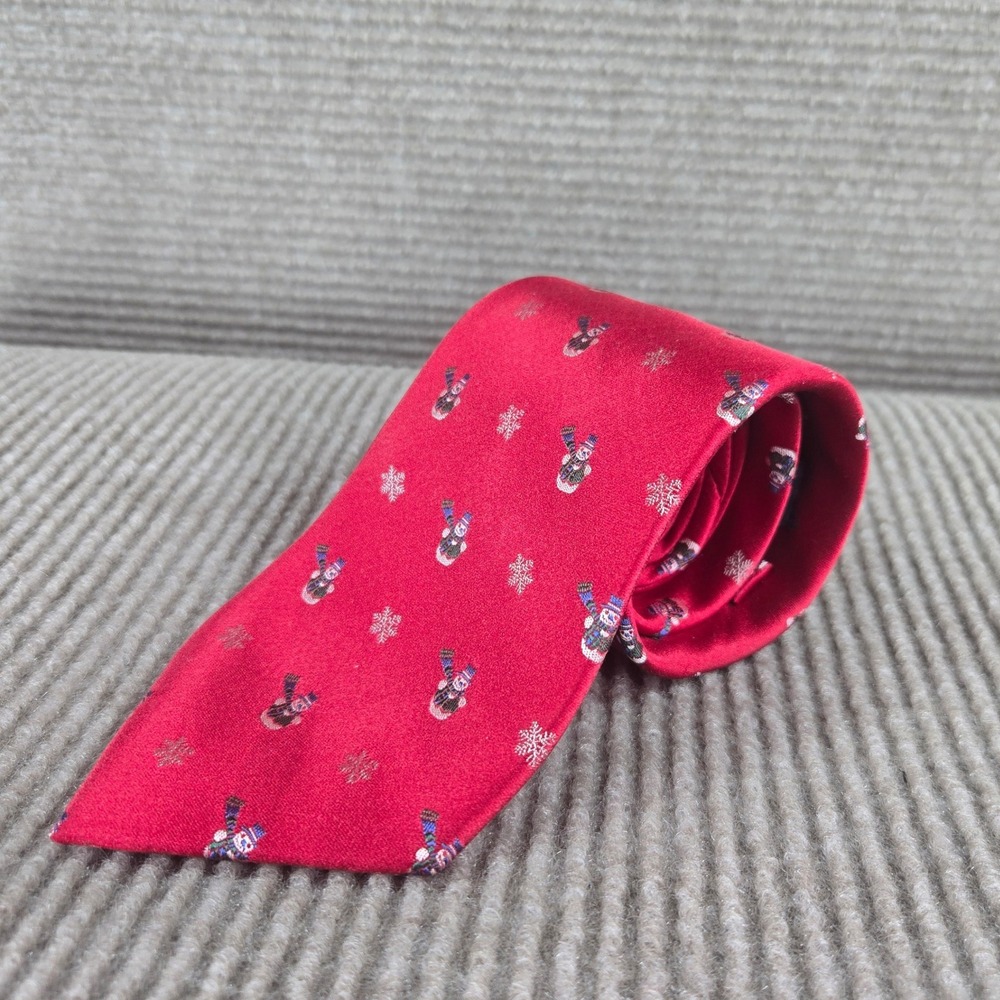 Nautica Mens Red Snowman Snowflake Silk Holiday Necktie
